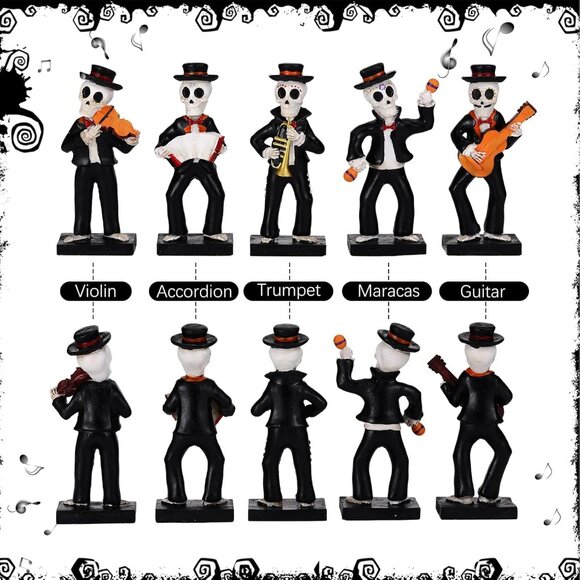 5 Pcs Mariachi Band Skull Folk Musician Players Skeletons Halloween Figurines - Picture 4 of 7